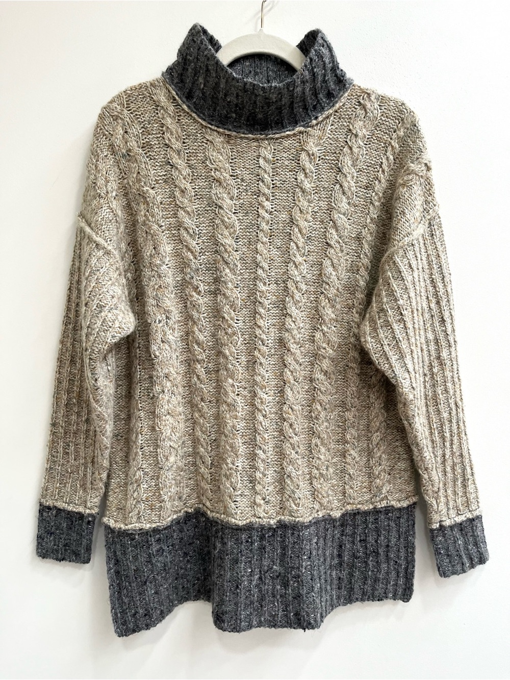 AEO true Y2K vintage cable knit mock neck sweater oatmeal gray fisherman large